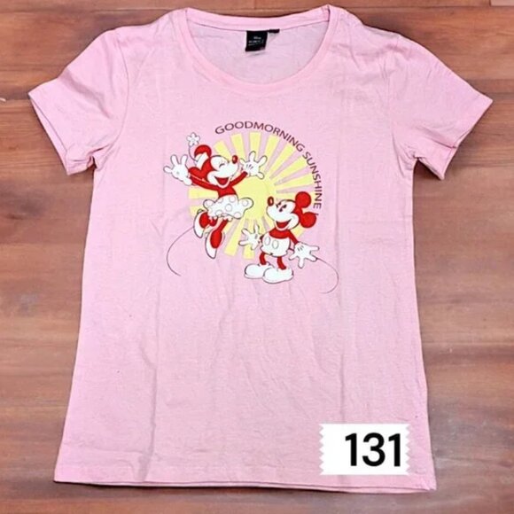 Women's Disney Minnie & Mickey Mouse Pink Graphic T-Shirt - Cheerful & Playful - Picture 1 of 4